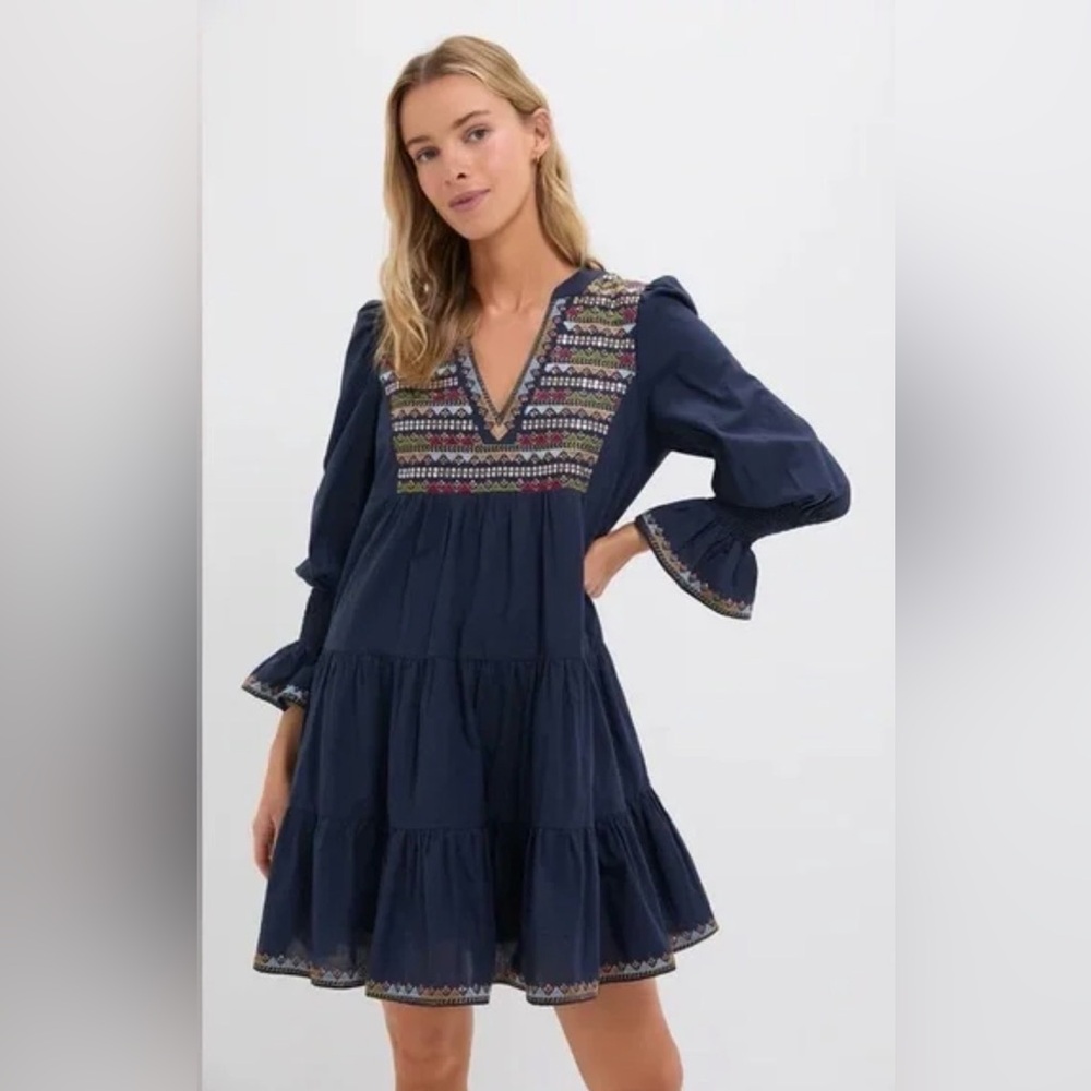 NWT Tuckernuck 🩵 Pomander Place Navy Embroidered Sequin Kenzo Dress XL